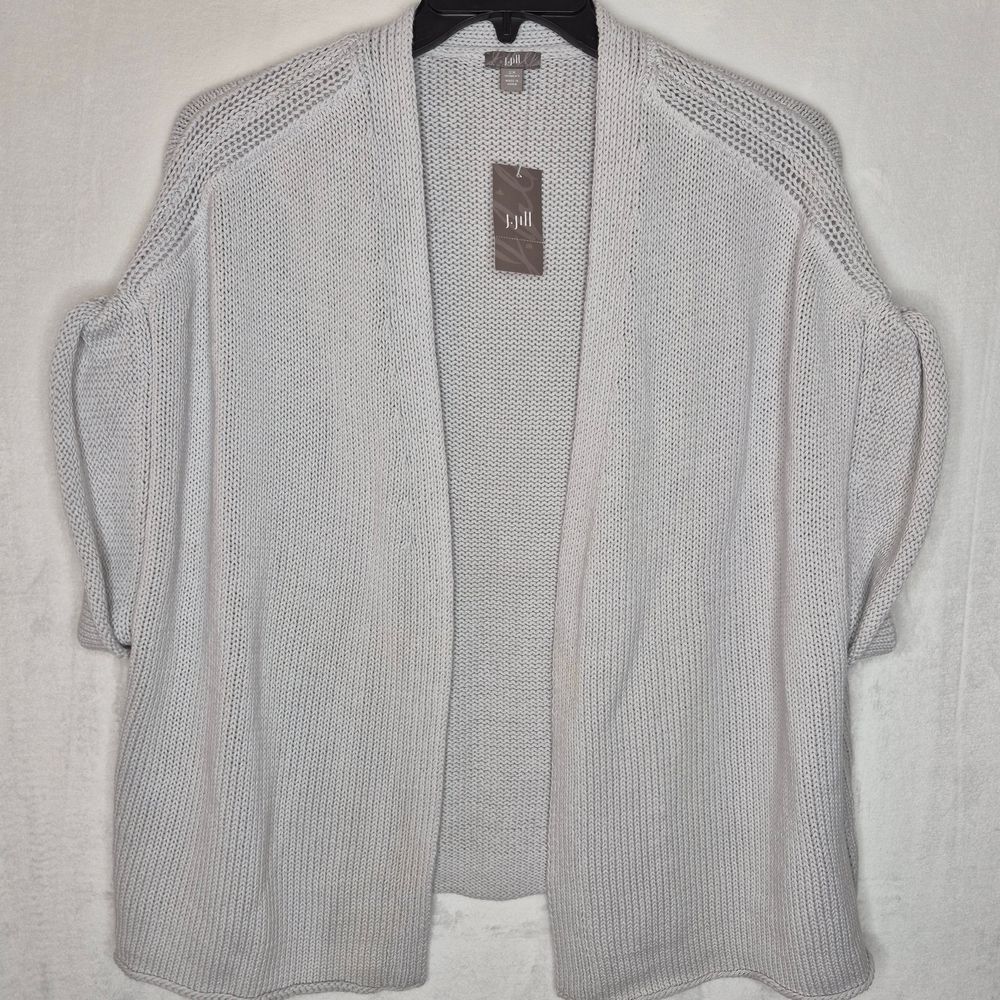J. Jill Light Gray Knit Open-Front Cardigan Size 2X